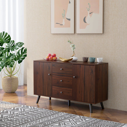 Modern Sideboard for Living Room, Dining Room, and Entryway in Particleboard and Wood, Storage Cabinet with 2 Cabinets and 3 Drawers, 127x40x76 cm, Brown and Black