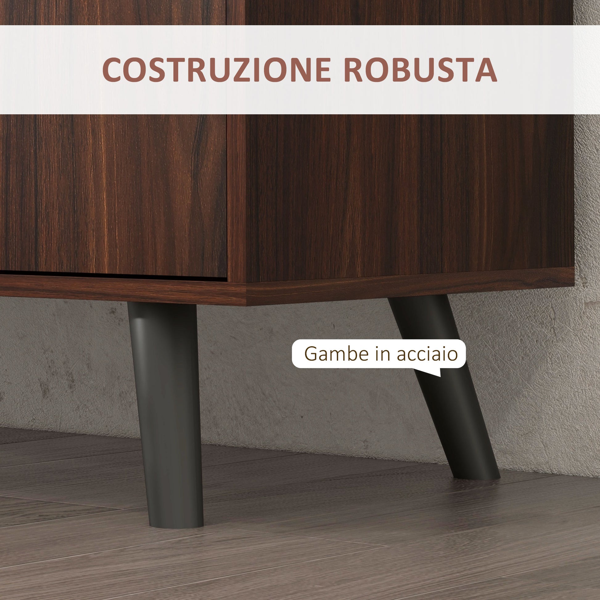 Modern Sideboard for Living Room, Dining Room, and Entryway in Particleboard and Wood, Storage Cabinet with 2 Cabinets and 3 Drawers, 127x40x76 cm, Brown and Black