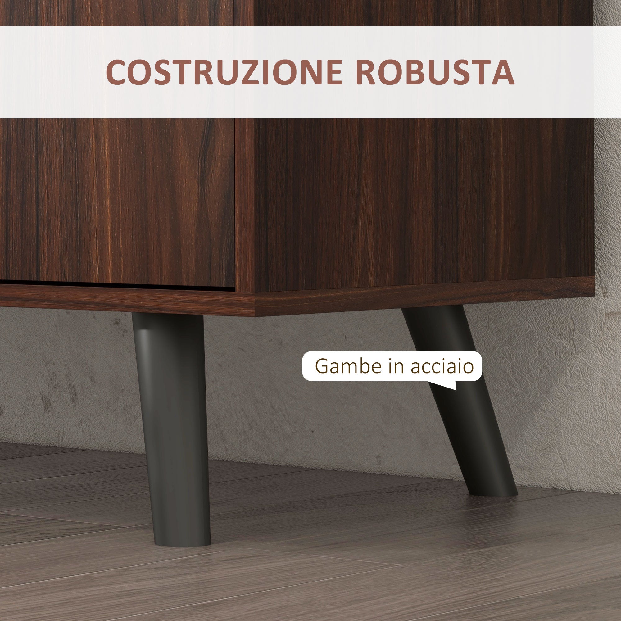 Modern Sideboard for Living Room, Dining Room, and Entryway in Particleboard and Wood, Storage Cabinet with 2 Cabinets and 3 Drawers, 127x40x76 cm, Brown and Black