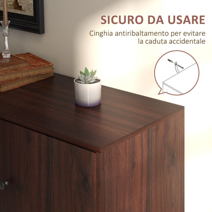 Modern Sideboard for Living Room, Dining Room, and Entryway in Particleboard and Wood, Storage Cabinet with 2 Cabinets and 3 Drawers, 127x40x76 cm, Brown and Black