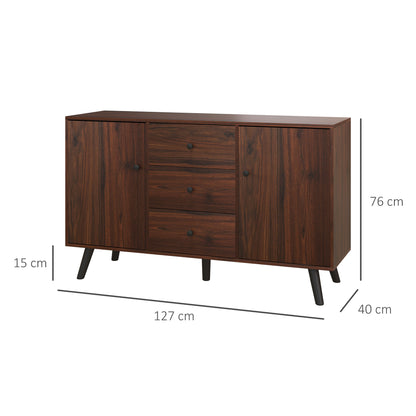 Modern Sideboard for Living Room, Dining Room, and Entryway in Particleboard and Wood, Storage Cabinet with 2 Cabinets and 3 Drawers, 127x40x76 cm, Brown and Black