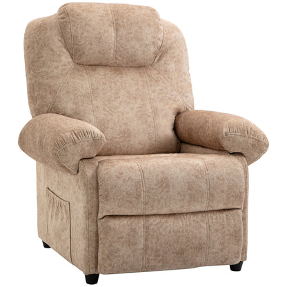 Velvet Upholstered Manual Reclining Relax Armchair with Retractable Footrest and Side Pockets for Living Room Office Bedroom 88x91x108 cm Beige