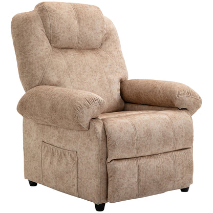 Velvet Upholstered Manual Reclining Relax Armchair with Retractable Footrest and Side Pockets for Living Room Office Bedroom 88x91x108 cm Beige