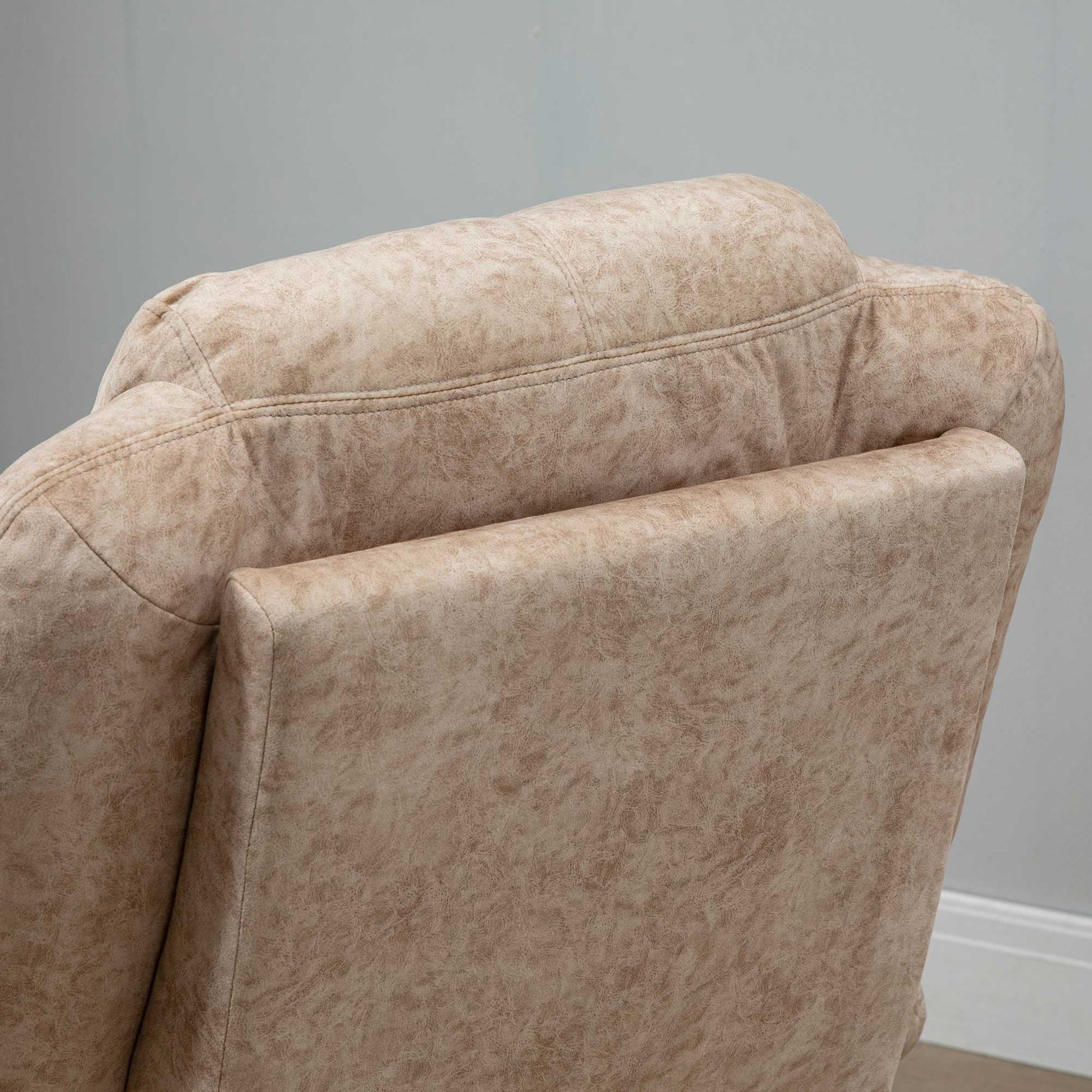 Velvet Upholstered Manual Reclining Relax Armchair with Retractable Footrest and Side Pockets for Living Room Office Bedroom 88x91x108 cm Beige
