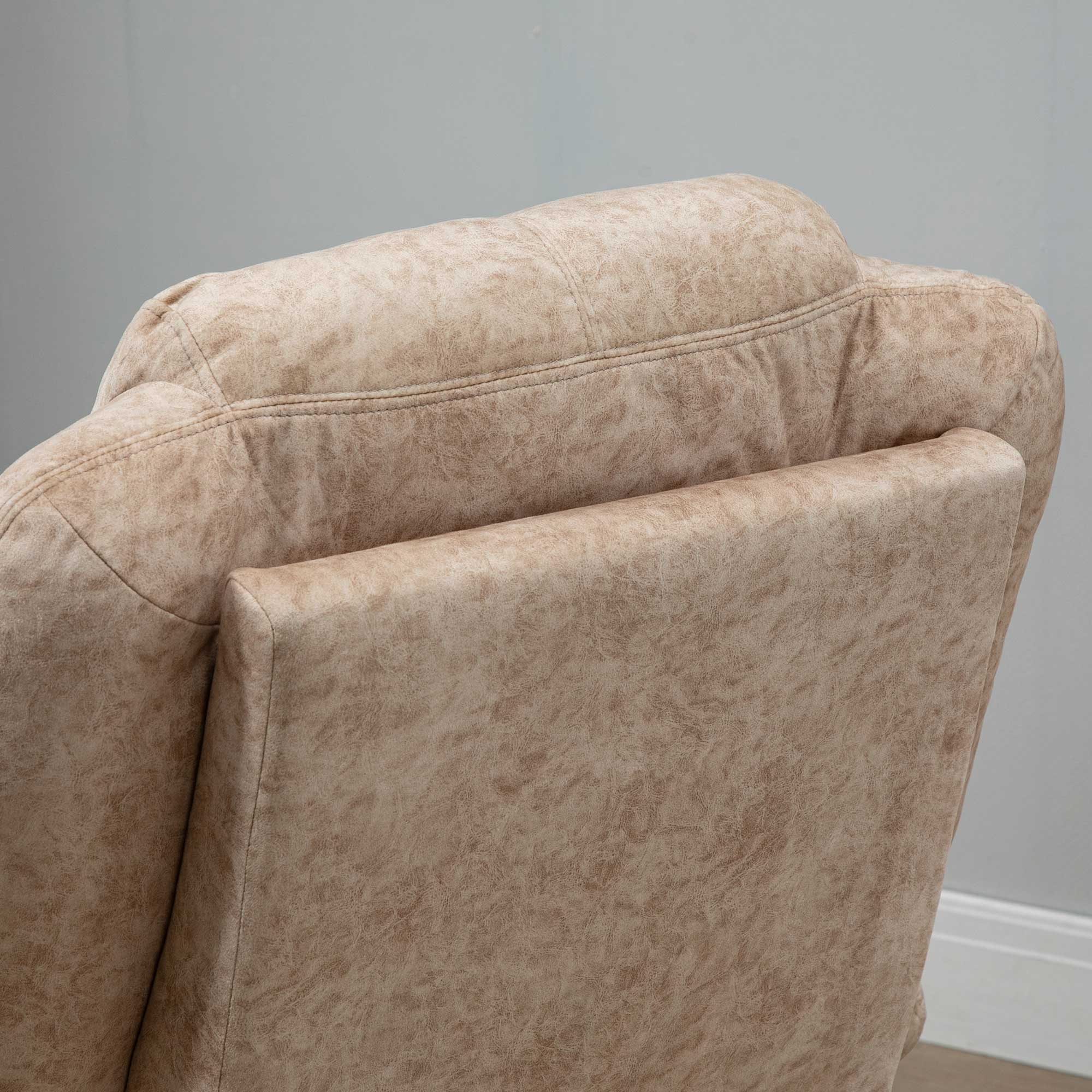 Velvet Upholstered Manual Reclining Relax Armchair with Retractable Footrest and Side Pockets for Living Room Office Bedroom 88x91x108 cm Beige