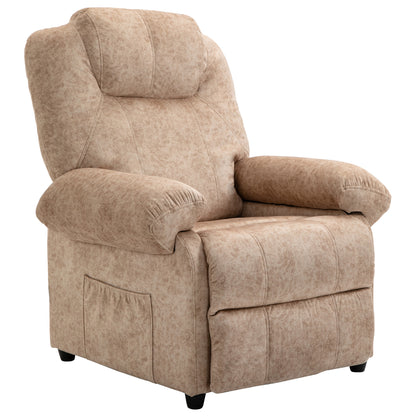 Velvet Upholstered Manual Reclining Relax Armchair with Retractable Footrest and Side Pockets for Living Room Office Bedroom 88x91x108 cm Beige