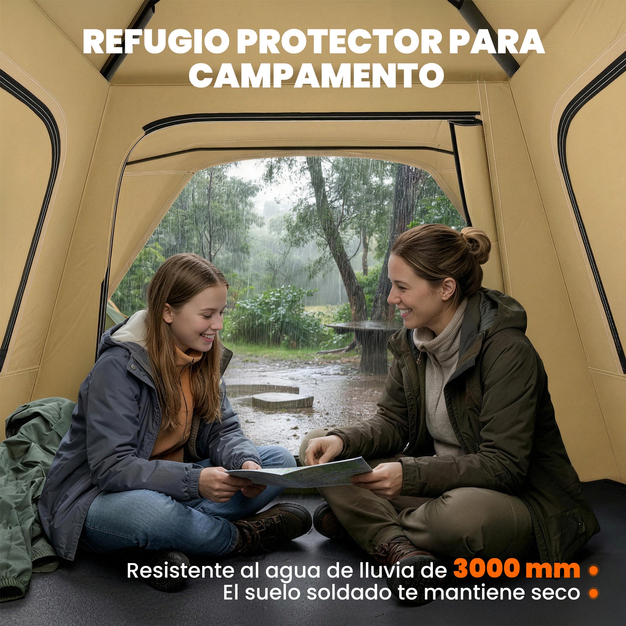 Instant Pop-Up Tent with Mesh Windows & Carry Bag, 3000 mm Waterproof, UPF50+ – 3–4 Person, Khaki