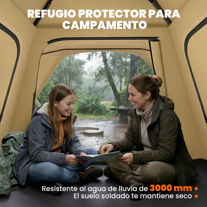Instant Pop-Up Tent with Mesh Windows & Carry Bag, 3000 mm Waterproof, UPF50+ – 3–4 Person, Khaki