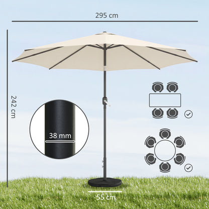 Tilt-Adjustable 9.7 ft Round Retractable Balcony/Patio Umbrella with Crank, Cross Base & Sandbag — UPF 30+, Wind-Resistant, Cream White