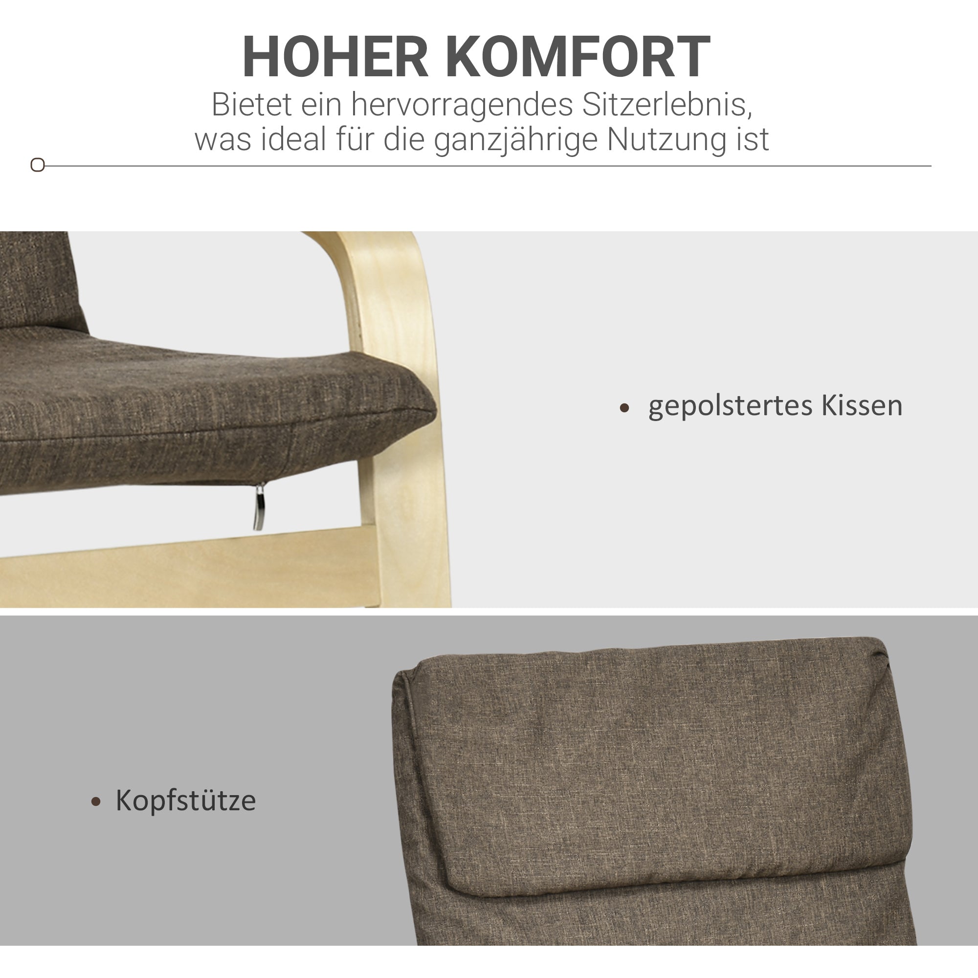 Recliner Chair, Relax Chair, Armchair with Headrest, Rocking Chair, Dining Chair with Linen Look for Living Room, Brown 65 x 69 x 98cm