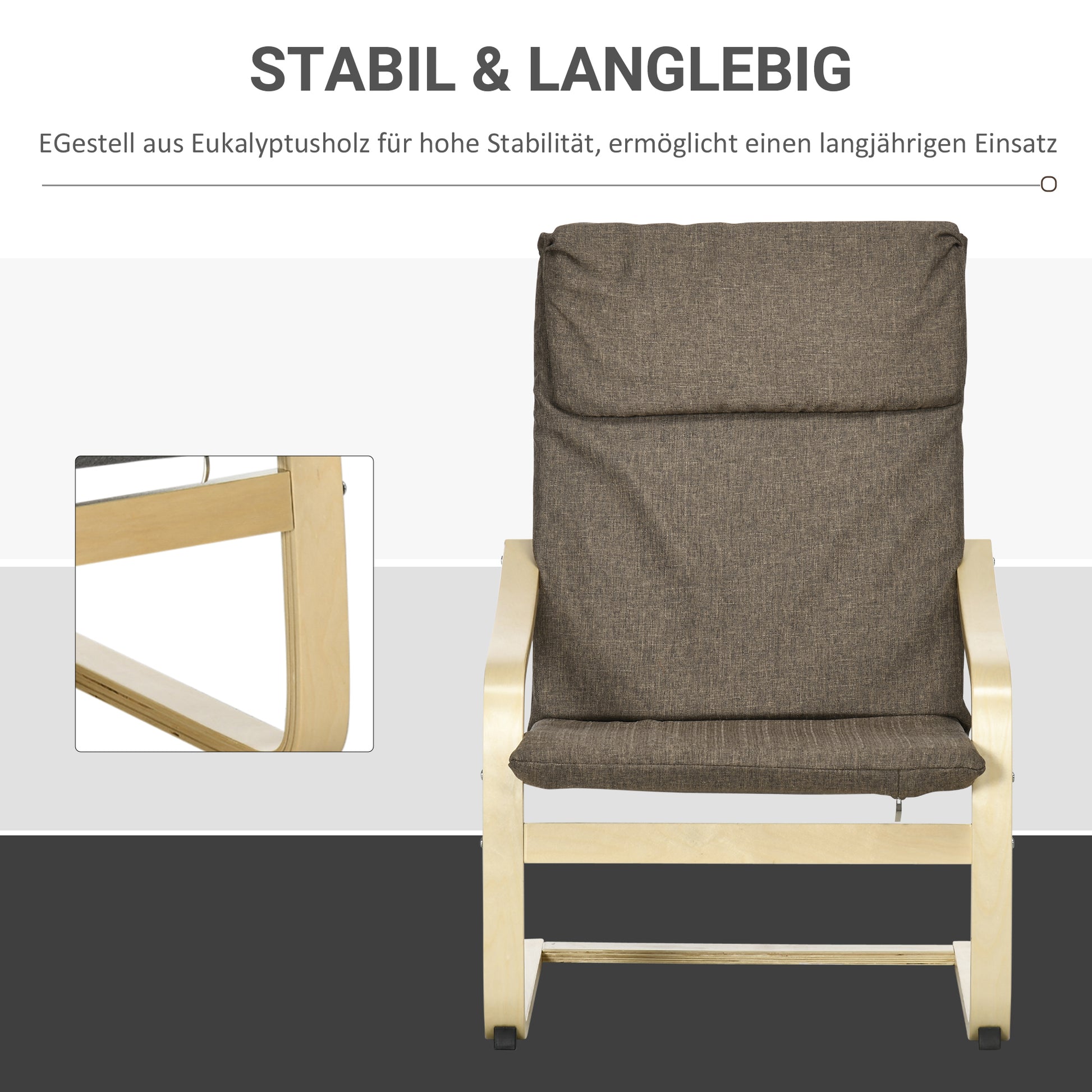 Recliner Chair, Relax Chair, Armchair with Headrest, Rocking Chair, Dining Chair with Linen Look for Living Room, Brown 65 x 69 x 98cm