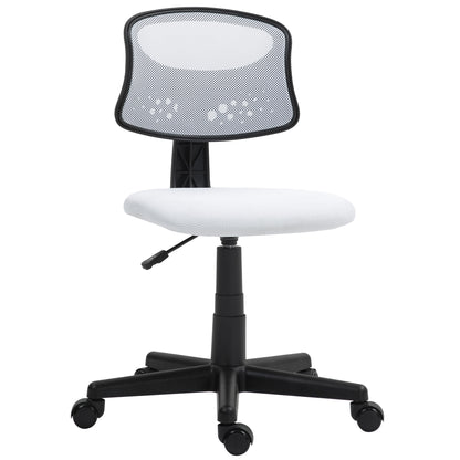 Armless Ergonomic Office Chair Mesh Back Swivel Desk Chair Adjustable Height Office Chair 120 kg Load Capacity White