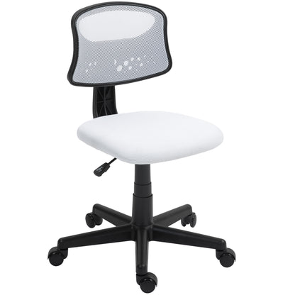 Armless Ergonomic Office Chair Mesh Back Swivel Desk Chair Adjustable Height Office Chair 120 kg Load Capacity White