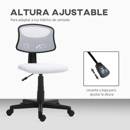 Armless Ergonomic Office Chair Mesh Back Swivel Desk Chair Adjustable Height Office Chair 120 kg Load Capacity White