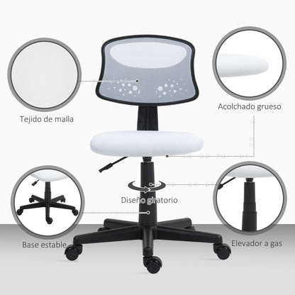 Armless Ergonomic Office Chair Mesh Back Swivel Desk Chair Adjustable Height Office Chair 120 kg Load Capacity White