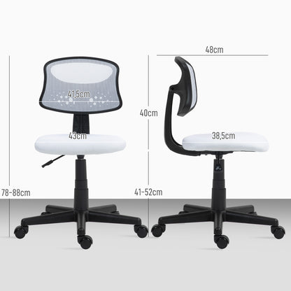 Armless Ergonomic Office Chair Mesh Back Swivel Desk Chair Adjustable Height Office Chair 120 kg Load Capacity White