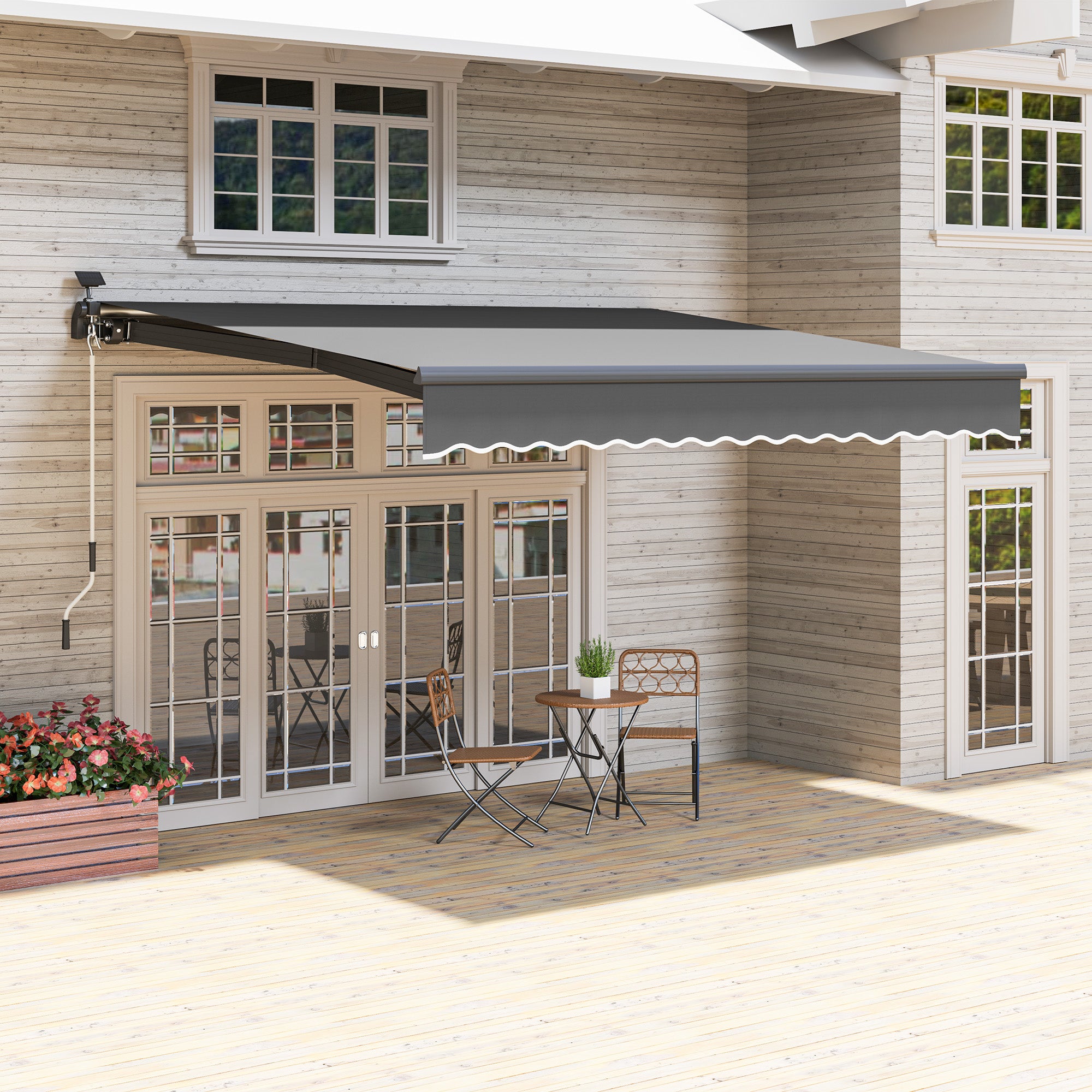 Clamp Awning with Hand Crank Solar Lights Joint Arm Awning Awning Sun Protection UV 50+, Balcony Awning including Wall Bracket Sun Awning 400 cm Wide for Terrace Balcony Porch, Gray