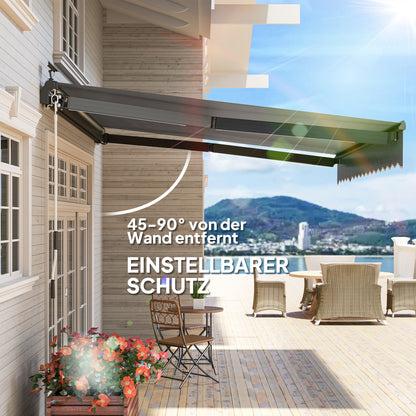 Clamp Awning with Hand Crank Solar Lights Joint Arm Awning Awning Sun Protection UV 50+, Balcony Awning including Wall Bracket Sun Awning 400 cm Wide for Terrace Balcony Porch, Gray