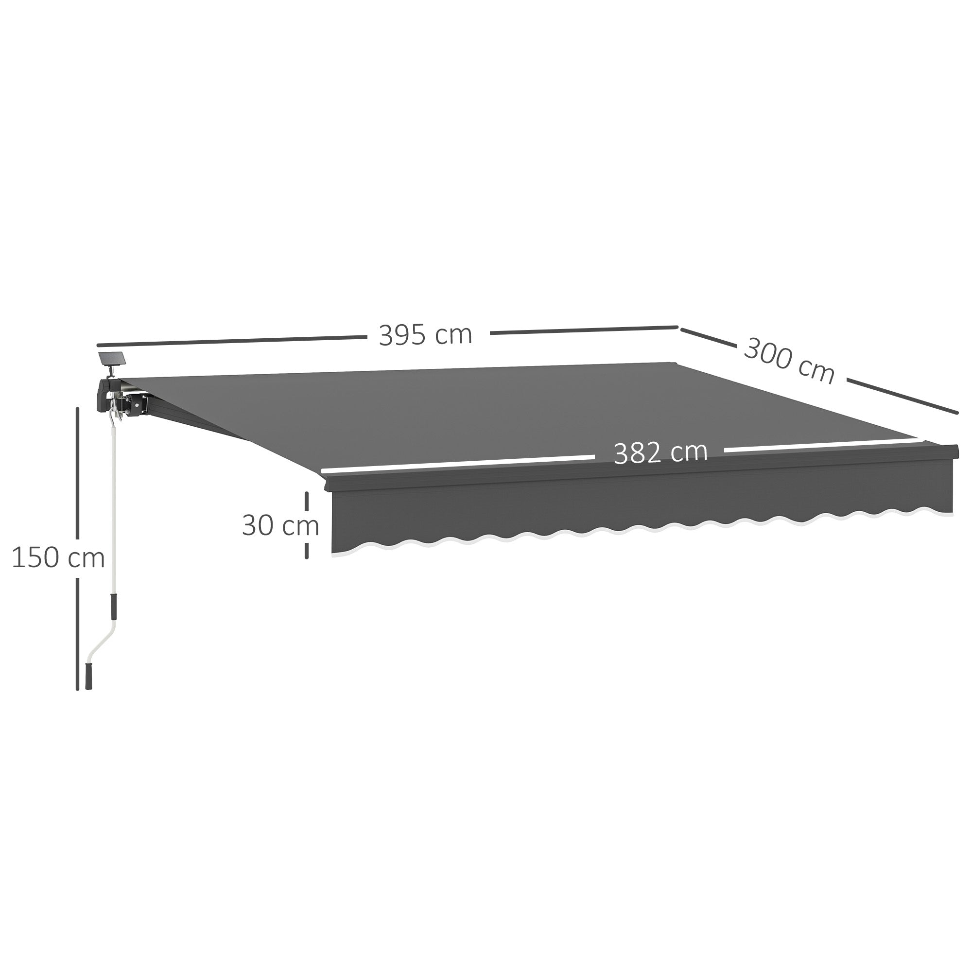 Clamp Awning with Hand Crank Solar Lights Joint Arm Awning Awning Sun Protection UV 50+, Balcony Awning including Wall Bracket Sun Awning 400 cm Wide for Terrace Balcony Porch, Gray