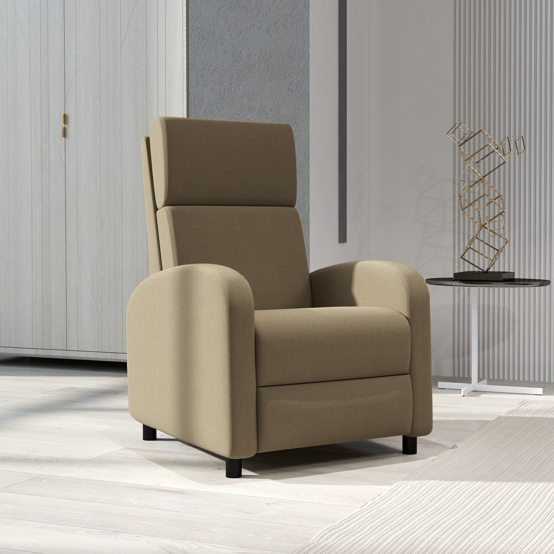 Reclining Chair Relaxation Armchair with Manual 160° Adjustable Backrest, Integrated Footrest for Living Room Bedroom Home Cinema, Weight Capacity 120kg, Beige