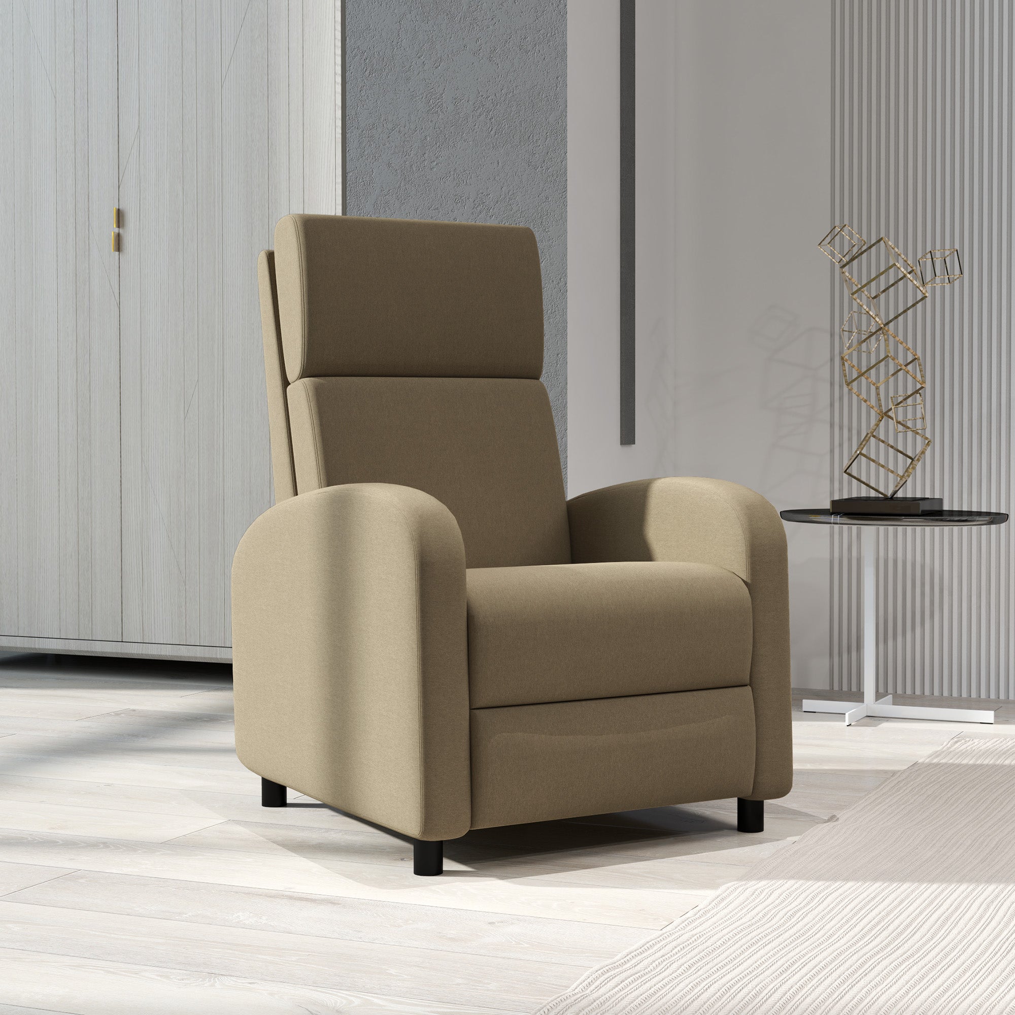 Reclining Chair Relaxation Armchair with Manual 160° Adjustable Backrest, Integrated Footrest for Living Room Bedroom Home Cinema, Weight Capacity 120kg, Beige