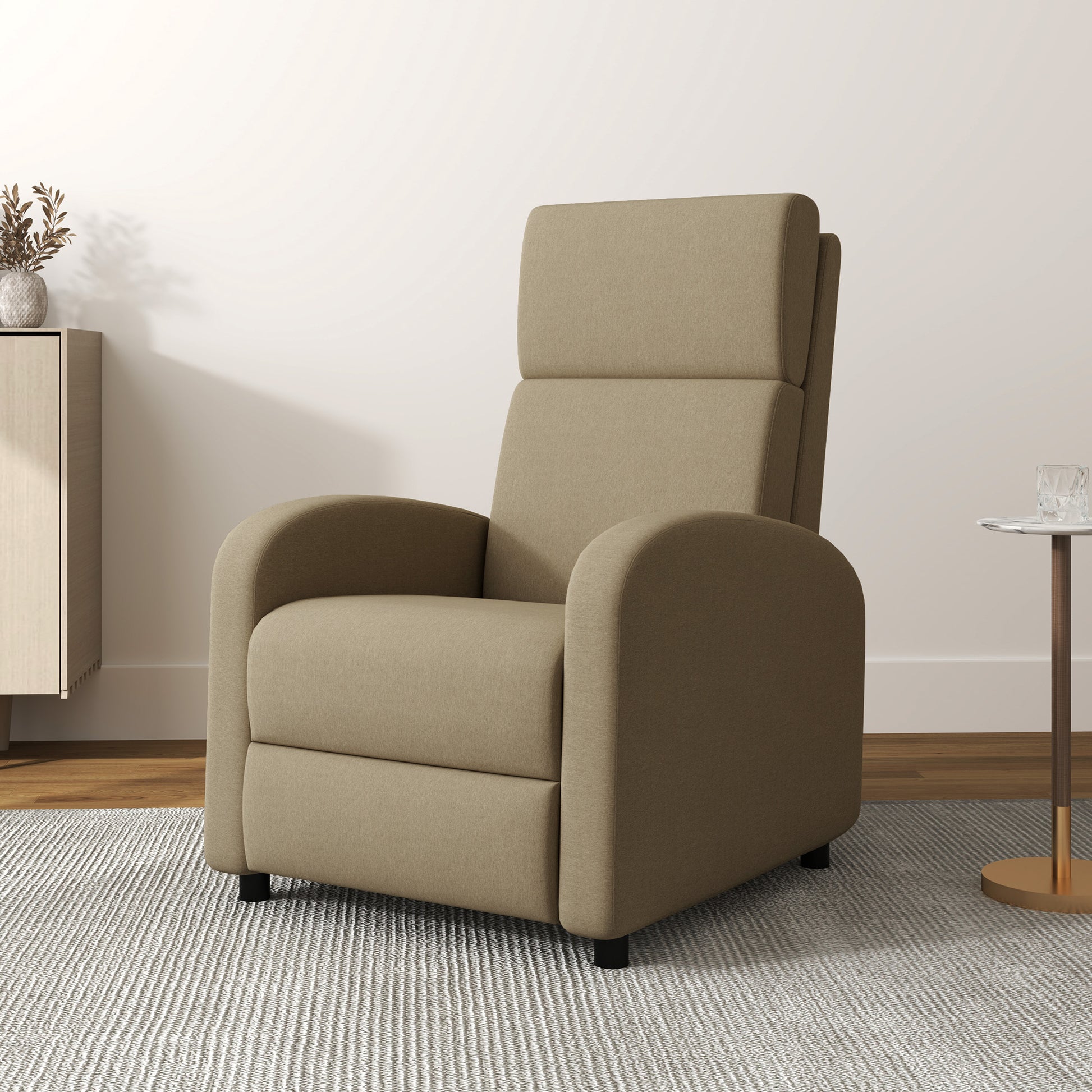 Reclining Chair Relaxation Armchair with Manual 160° Adjustable Backrest, Integrated Footrest for Living Room Bedroom Home Cinema, Weight Capacity 120kg, Beige