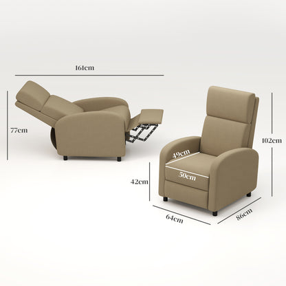 Reclining Chair Relaxation Armchair with Manual 160° Adjustable Backrest, Integrated Footrest for Living Room Bedroom Home Cinema, Weight Capacity 120kg, Beige