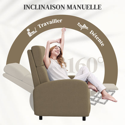 Reclining Chair Relaxation Armchair with Manual 160° Adjustable Backrest, Integrated Footrest for Living Room Bedroom Home Cinema, Weight Capacity 120kg, Beige