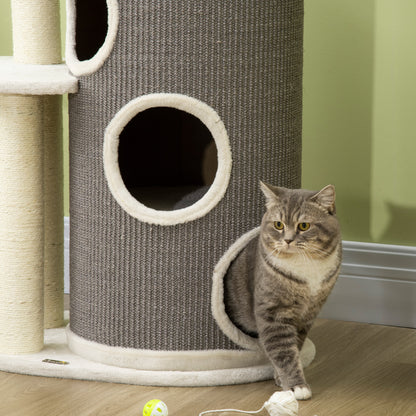 Cat Tree, 109 cm, Cat Tree with Scratching Barrel, Climbing Tree, Cat Scratching Post with Cat Bed, Cat Furniture with Sisal Posts, Cat Scratching Barrel for Cats, White+Gray