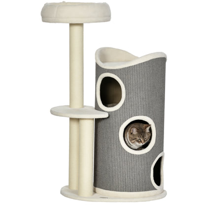 Cat Tree, 109 cm, Cat Tree with Scratching Barrel, Climbing Tree, Cat Scratching Post with Cat Bed, Cat Furniture with Sisal Posts, Cat Scratching Barrel for Cats, White+Gray