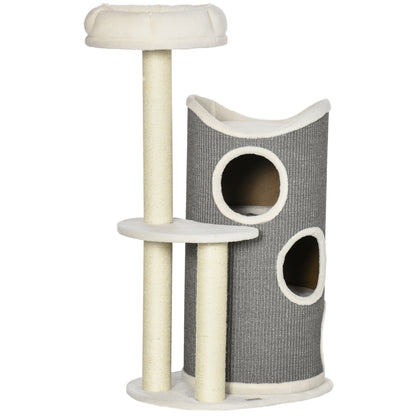 Cat Tree, 109 cm, Cat Tree with Scratching Barrel, Climbing Tree, Cat Scratching Post with Cat Bed, Cat Furniture with Sisal Posts, Cat Scratching Barrel for Cats, White+Gray