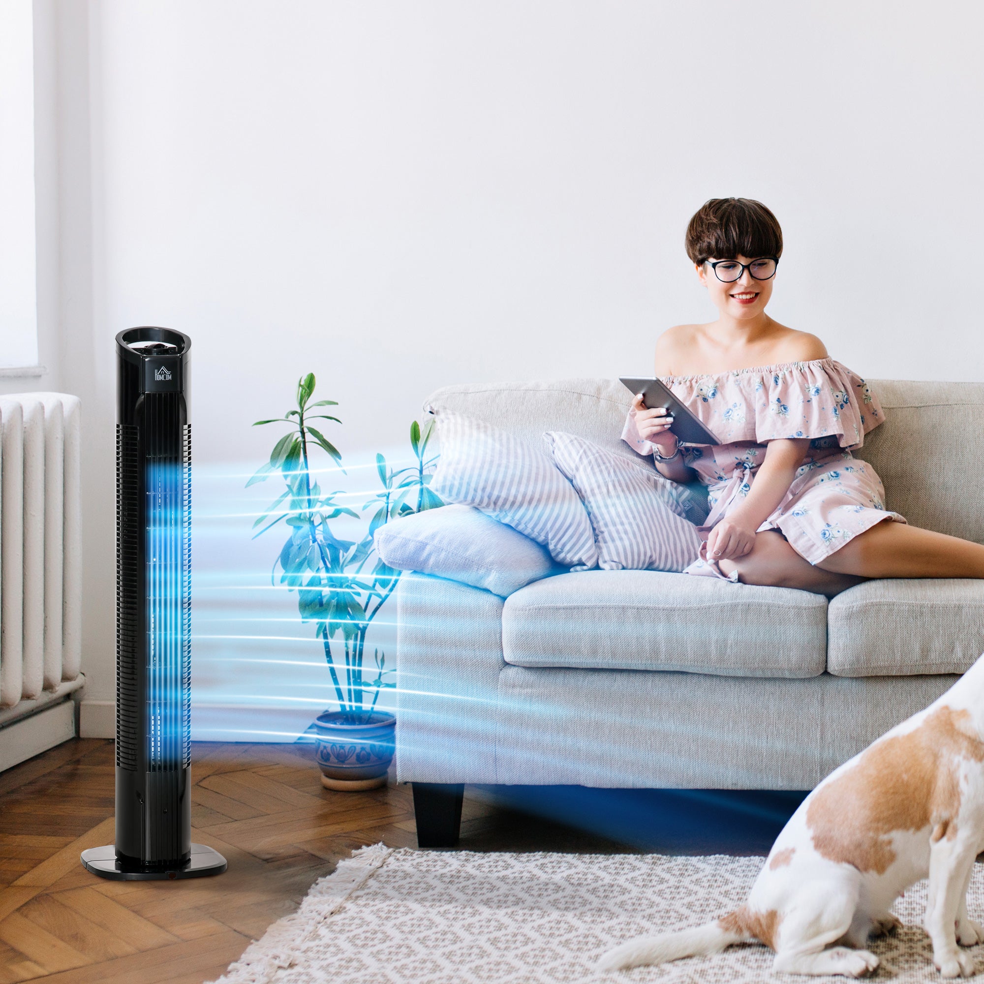 Modern Column Fan, 3 Speeds with 70° Oscillation, Tower Fan with Round Base and Handle, 50W Power, Ø 20 x 78.5 cm, black