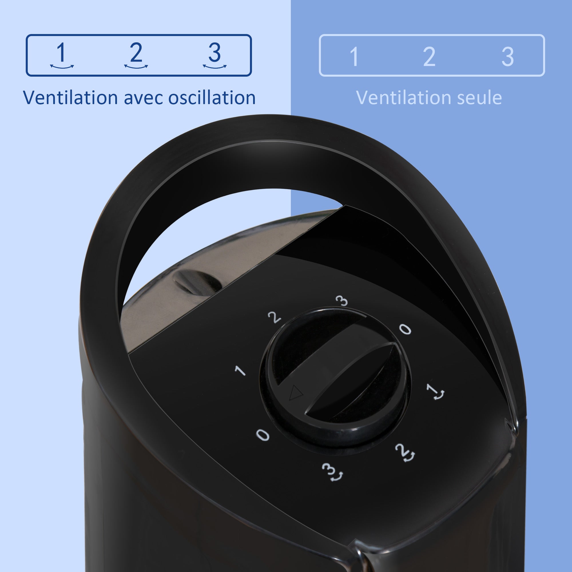 Modern Column Fan, 3 Speeds with 70° Oscillation, Tower Fan with Round Base and Handle, 50W Power, Ø 20 x 78.5 cm, black