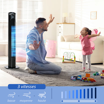Modern Column Fan, 3 Speeds with 70° Oscillation, Tower Fan with Round Base and Handle, 50W Power, Ø 20 x 78.5 cm, black