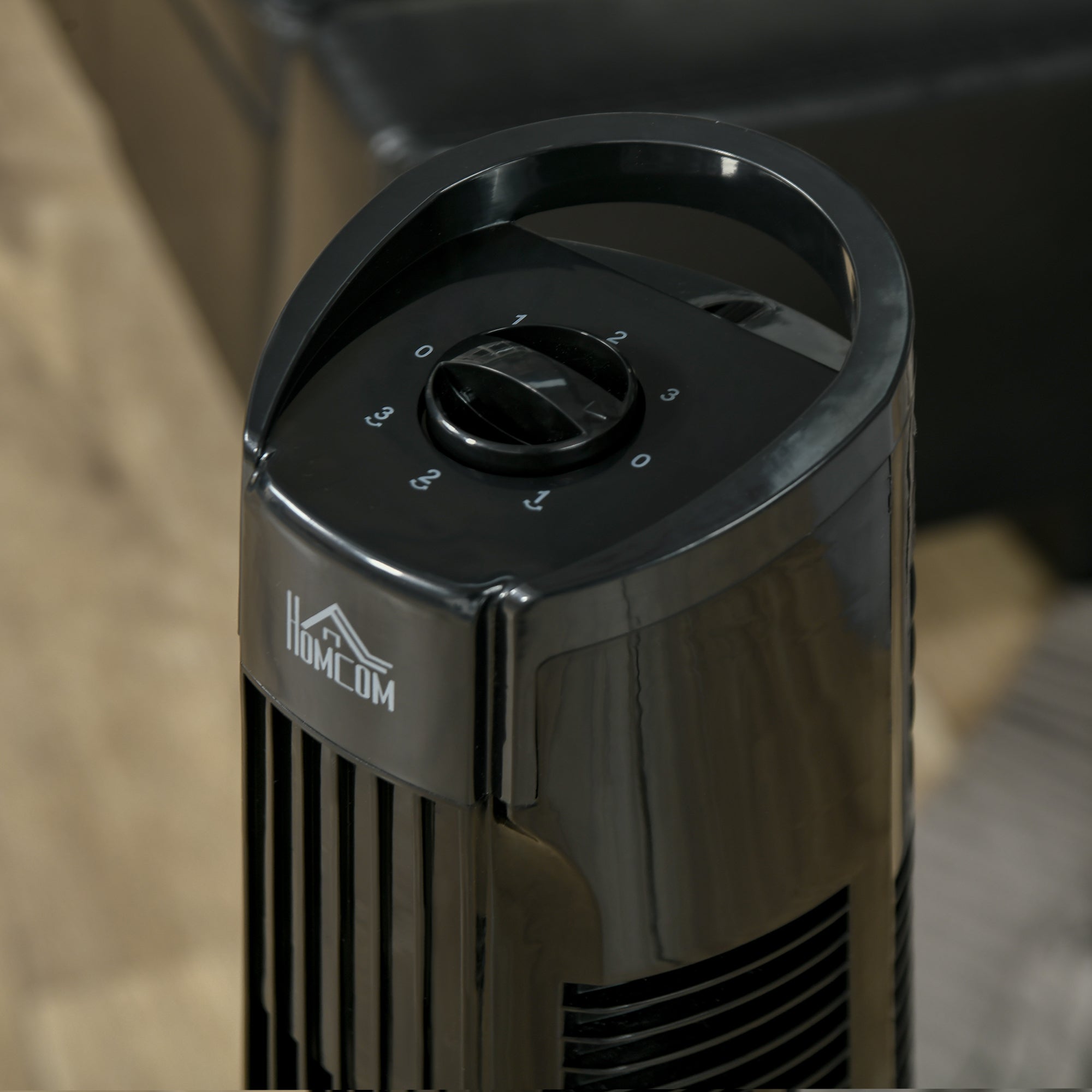 Modern Column Fan, 3 Speeds with 70° Oscillation, Tower Fan with Round Base and Handle, 50W Power, Ø 20 x 78.5 cm, black