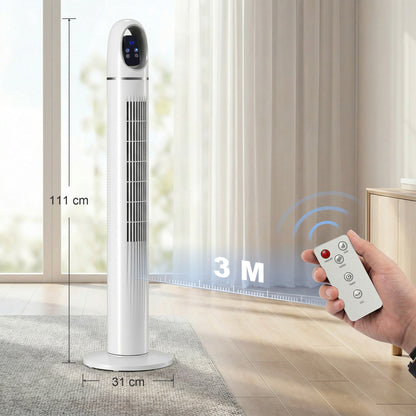 Tower Fan — Quiet Standing Fan with Remote, 3 Speeds & Modes, 24H Timer, 70° Oscillation, LED Display — White