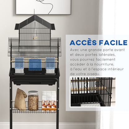 Bird Cage Design House Feeders Perches 3 doors Removable Droppings Tray + Transport Handle 50.5 x 41 x 121 cm Black