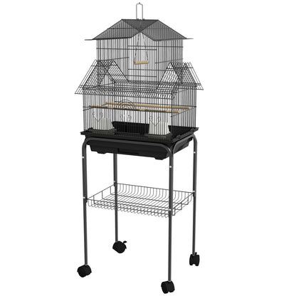 Bird Cage Design House Feeders Perches 3 doors Removable Droppings Tray + Transport Handle 50.5 x 41 x 121 cm Black