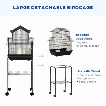 Bird Cage Design House Feeders Perches 3 doors Removable Droppings Tray + Transport Handle 50.5 x 41 x 121 cm Black