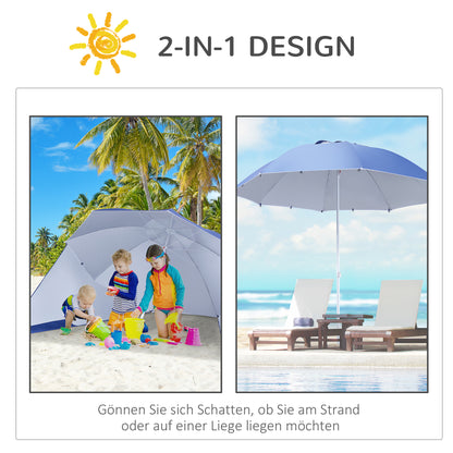 2 in 1 Beach Umbrella Beach Shelter Windbreak Beach Shelter Blue Φ210xH222cm