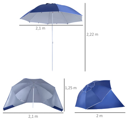 2 in 1 Beach Umbrella Beach Shelter Windbreak Beach Shelter Blue Φ210xH222cm