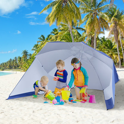 2 in 1 Beach Umbrella Beach Shelter Windbreak Beach Shelter Blue Φ210xH222cm