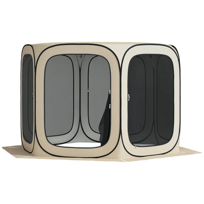 Pop-up Camping Tent Screen Tent foldable Space Tent with Carrying Bag, Mesh Door, Family Tent Pavilion for 6 People, Camping, Garden, Patio, 340 x 300 x 220 cm, Khaki