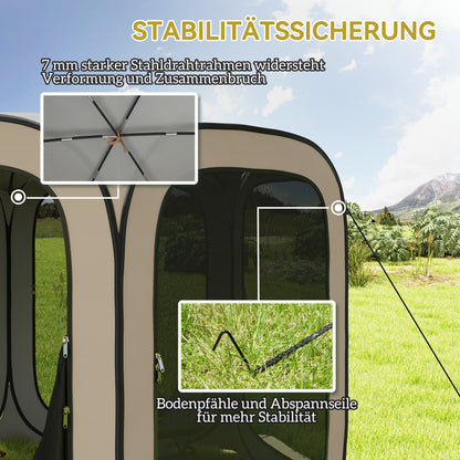 Pop-up Camping Tent Screen Tent foldable Space Tent with Carrying Bag, Mesh Door, Family Tent Pavilion for 6 People, Camping, Garden, Patio, 340 x 300 x 220 cm, Khaki