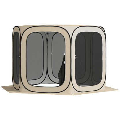 Pop-up Camping Tent Screen Tent foldable Space Tent with Carrying Bag, Mesh Door, Family Tent Pavilion for 6 People, Camping, Garden, Patio, 340 x 300 x 220 cm, Khaki