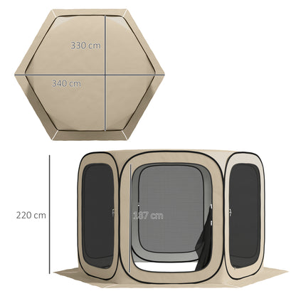 Pop-up Camping Tent Screen Tent foldable Space Tent with Carrying Bag, Mesh Door, Family Tent Pavilion for 6 People, Camping, Garden, Patio, 340 x 300 x 220 cm, Khaki