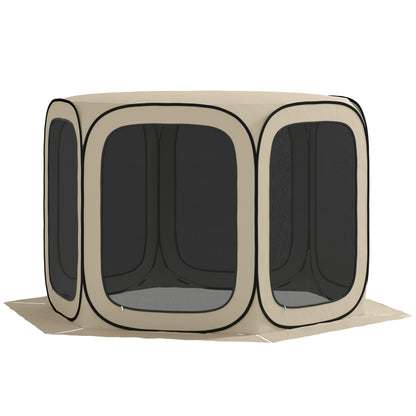 Pop-up Camping Tent Screen Tent foldable Space Tent with Carrying Bag, Mesh Door, Family Tent Pavilion for 6 People, Camping, Garden, Patio, 340 x 300 x 220 cm, Khaki