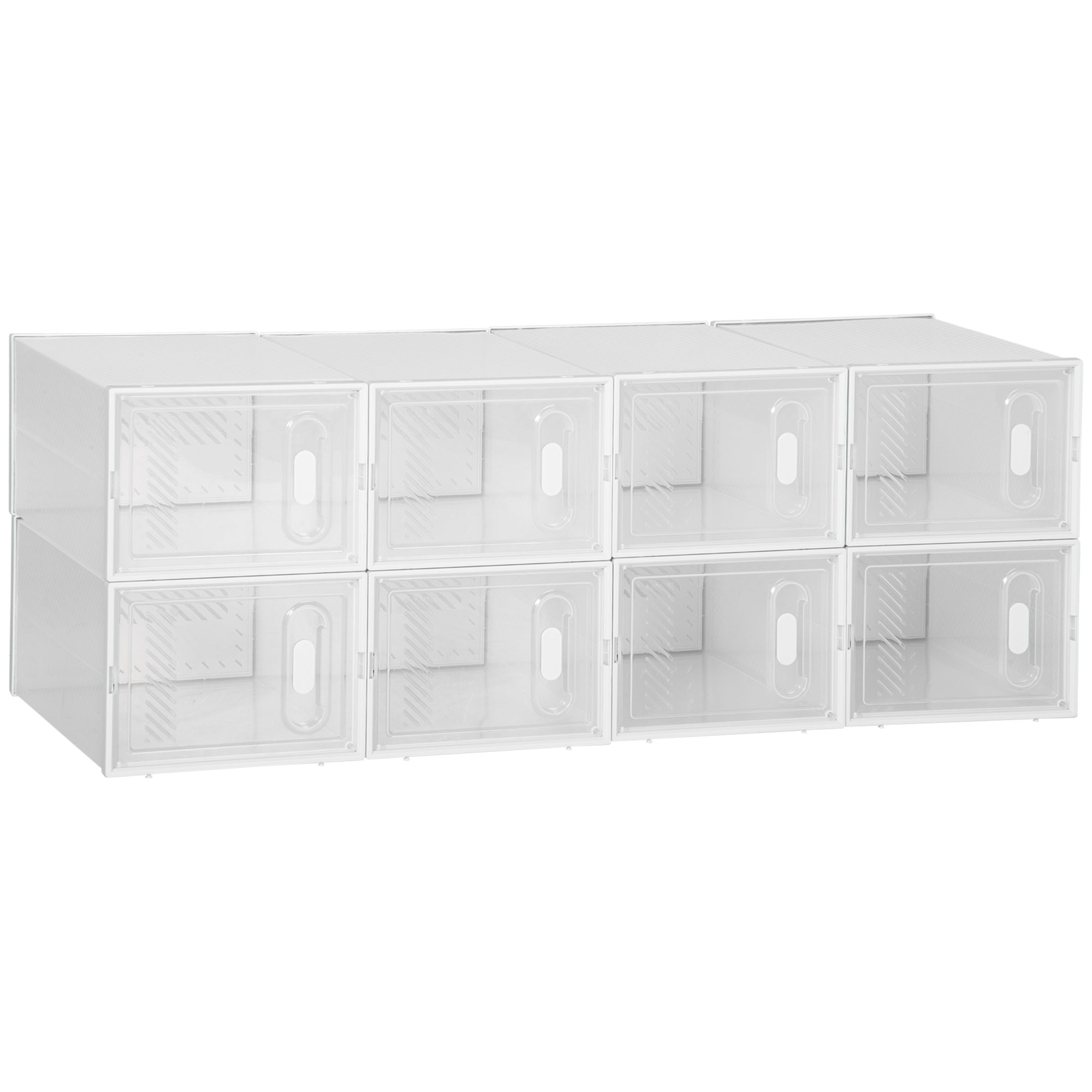 Stackable Shoe Boxes 8 Pieces Shoe Storage Boxes with Ventilation Openings Shoe Rack for High Heels, Booties, up to Size 43 Transparent White