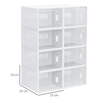 Stackable Shoe Boxes 8 Pieces Shoe Storage Boxes with Ventilation Openings Shoe Rack for High Heels, Booties, up to Size 43 Transparent White
