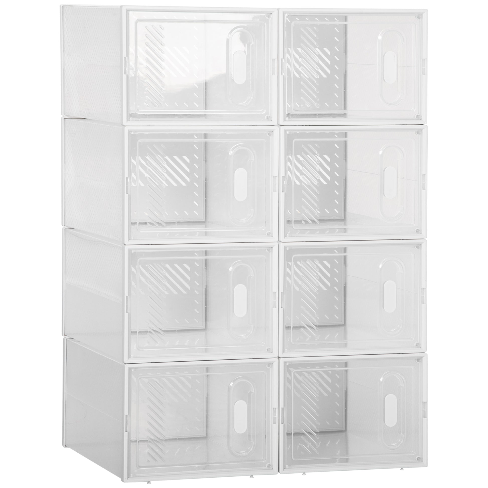 Stackable Shoe Boxes 8 Pieces Shoe Storage Boxes with Ventilation Openings Shoe Rack for High Heels, Booties, up to Size 43 Transparent White